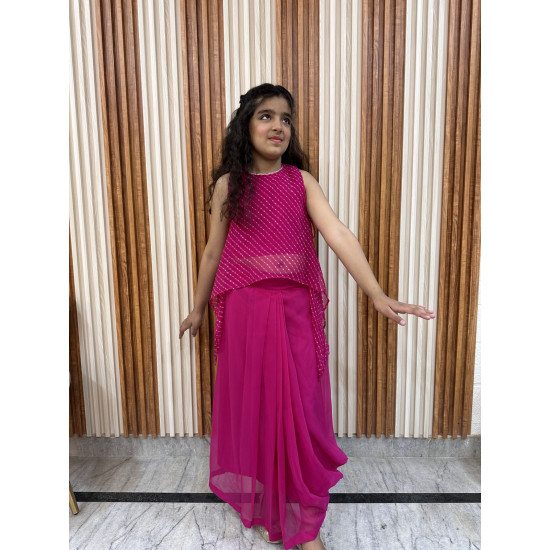 Gulabi Grace-Girls Pink Festive Skirt Set